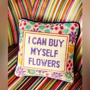 “Buy Myself Flowers” NWT Needlepoint Pillow
